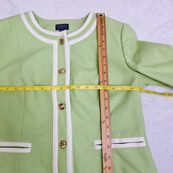 Womens Pendleton Mint Green Gold Button Front Blazer Jacket Cotton Size 14 - Picture 10 of 12